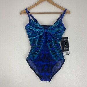 Miraclesuit Womens 8 The Beach Goes On‎ Pin-up Swimsuit Blue Tie-Dye One Piece